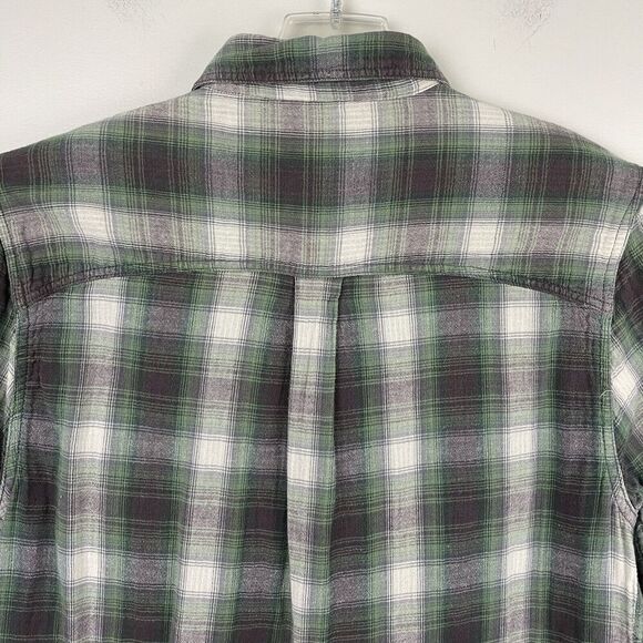 Gramicci Flannel Shirt Men M Purple Green Plaid Grunge Outdoor School Work FLAW - Picture 11 of 13